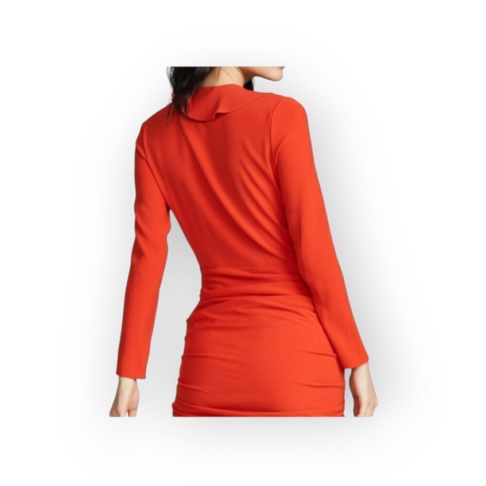 Veronica Beard Odessa Red Ruffle Ruched Long Sleeve Cocktail Mini Dress Size 4 - Picture 4 of 14